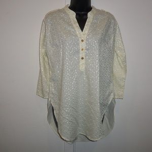 Zara 3/4 Sleeve Off White Floral Embroidered Shirt